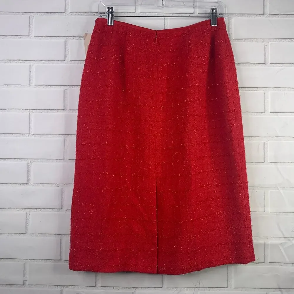 NWT Kasper midi skirt sparkling red size 10 evening holiday cocktail Christmas